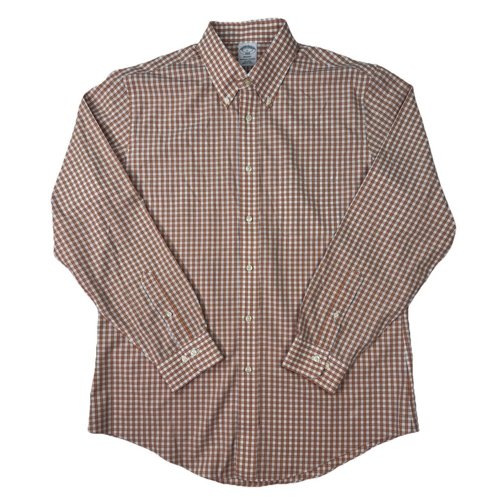 Brooks Brothers 1818 Regent Mens Orange Plaid Long Sleeve Button Down Shirt L